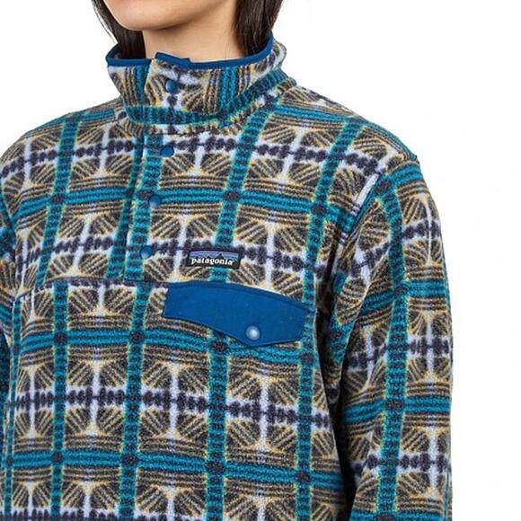 Patagonia Womens Small Synchilla Lightweight Snap-T Fleece Pullover Blue Pattern - Picture 1 of 9